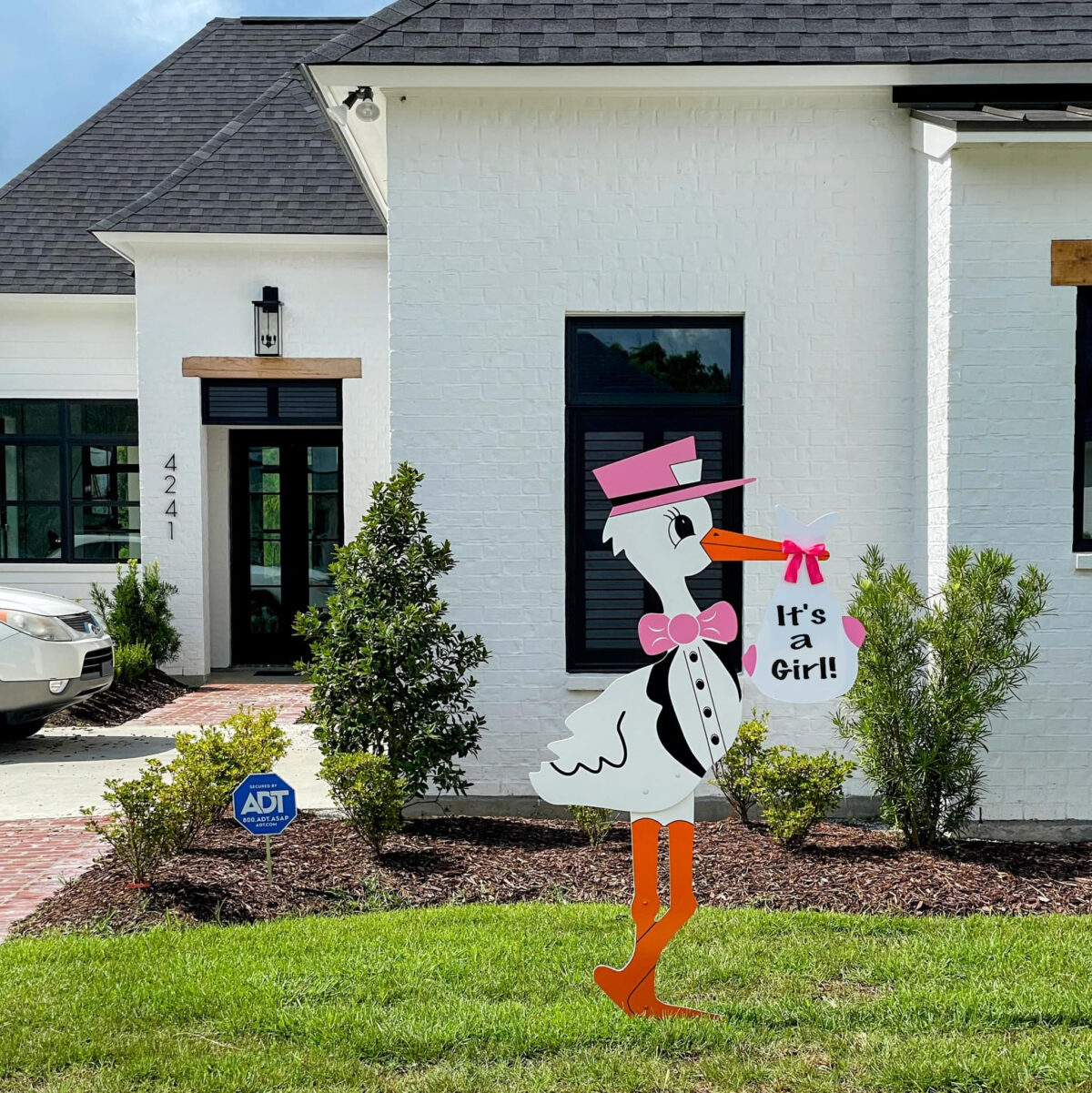 Pink Stork, Birth Announcement Yard Stork Sign in City of Florence, Darlington, SC