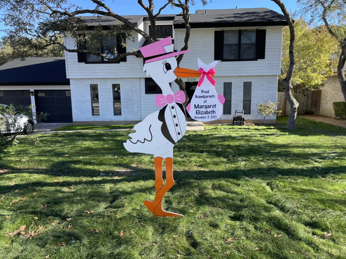 Pink Grandparent Stork with Personalized Bundle in City of Florence, Darlington, SC