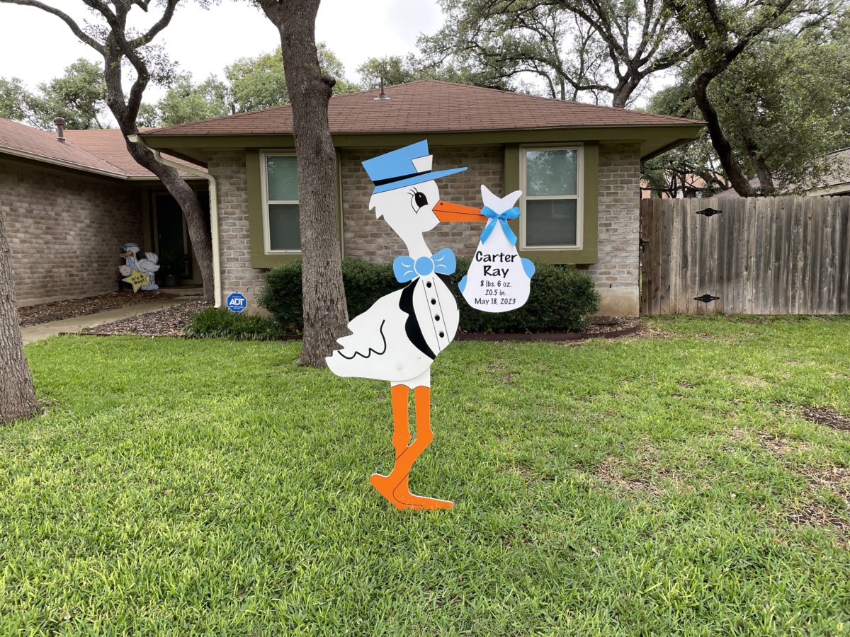 Blue Stork Sign, Birth Announcement Yard Stork Sign in City of Florence, Darlington, SC